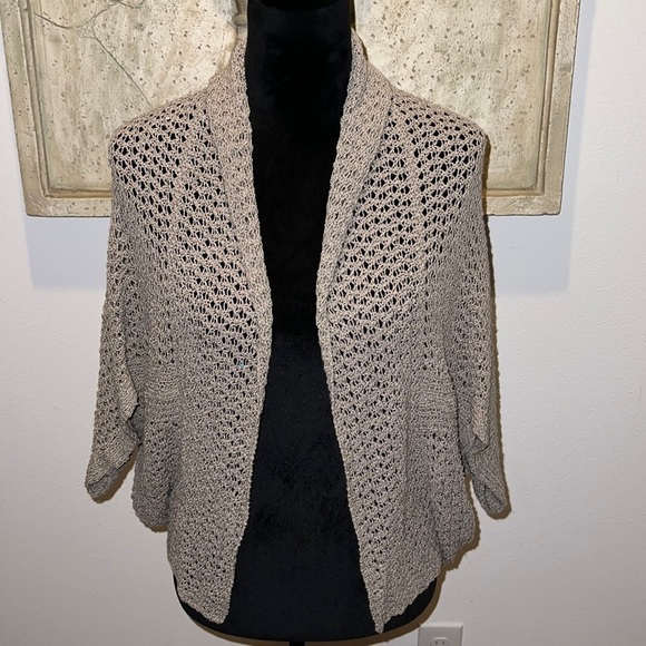 Jana open knit tan topper sweater cardigan sweater Sz L / XL - Picture 1 of 6